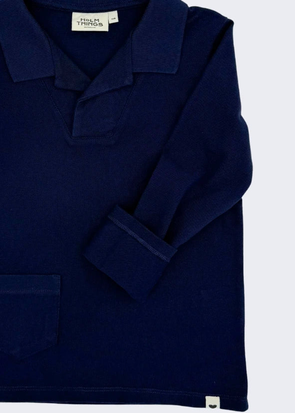 Open Collar Long Sleeve Polo Shirt